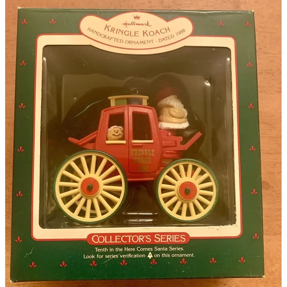 Vintage Hallmark 1988 Here Comes Santa 10th Kringle Koach Ornament Stage Coach